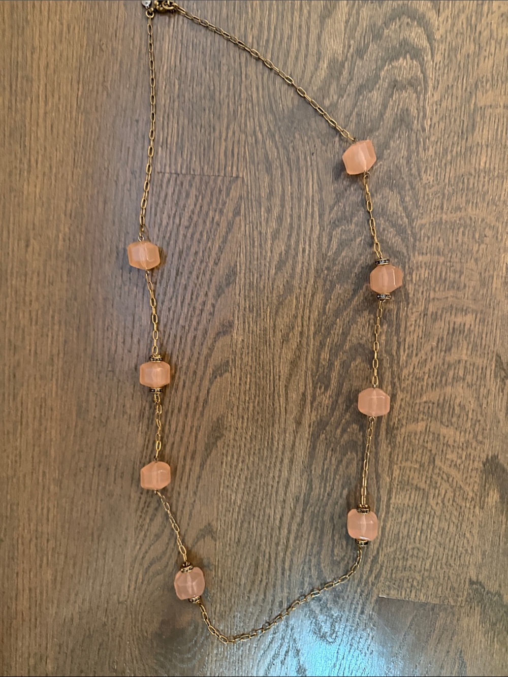 J. Crew Gold-Tone Necklace with Peach-Pink Faceted Beads